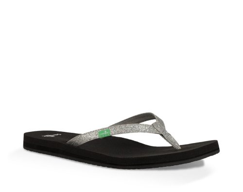 Sanuk Womens Yoga Joy Sparkle Silver Flip Flops | WNGBUL359